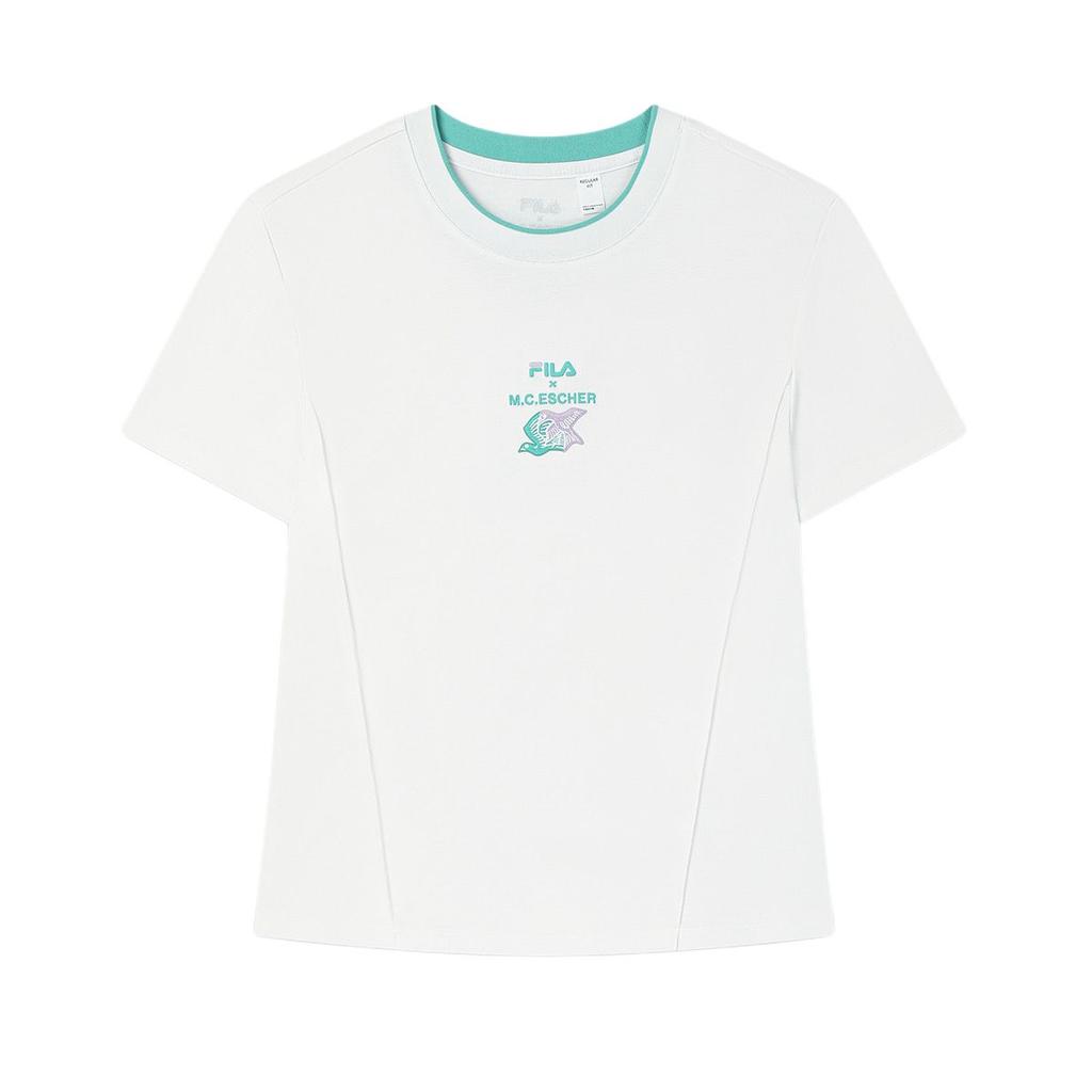 Fila X M.C. ESCHER Heritage Series Round Neck Comfortable Pullover Short Sleeve T-Shirt Women T-Shirt Cloud-White F11W538107F-WT
