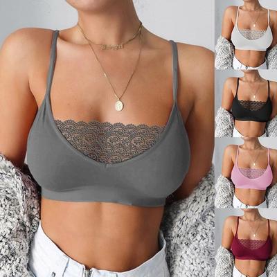 Women's Solid Colour Lace Splicing Camisole Bodysuit Sexy Open Neck Tank Top