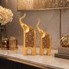 Decorative Elephant Figures, Two-Piece Sculptural Pair with Ornate Lifted-Nose Design for Office and Living Room Styling