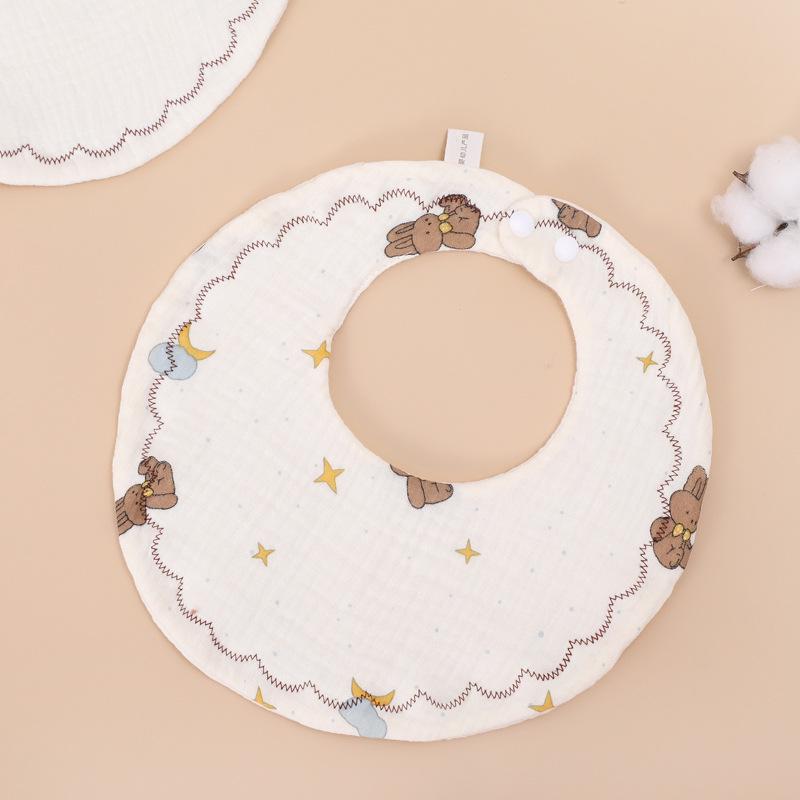 Soft Cotton Cartoon Baby Drool Bib - Absorbent, 6-Layer, Round Design