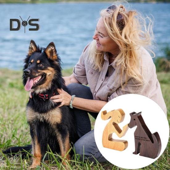 2Pcs Dog Memorial Gifts for Women Wooden Carving Dog Ornaments Loss of Dog Sympathy Gift Shake Head Feature Comforting Remembrance Figurine