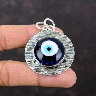 Blue Color Evil Eye Pendant 925 Sterling Silver Pendant Amazing Gemstone Jewelry Handmade Unique Design Pendant Gift For Her Antique Pendant