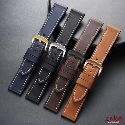 18mm 20mm 22mm 24mm Stitching Sports Watch Band Brown Genuine Leather Watch Strap Men's Steel Clasp Bracelet Universal Wristband
