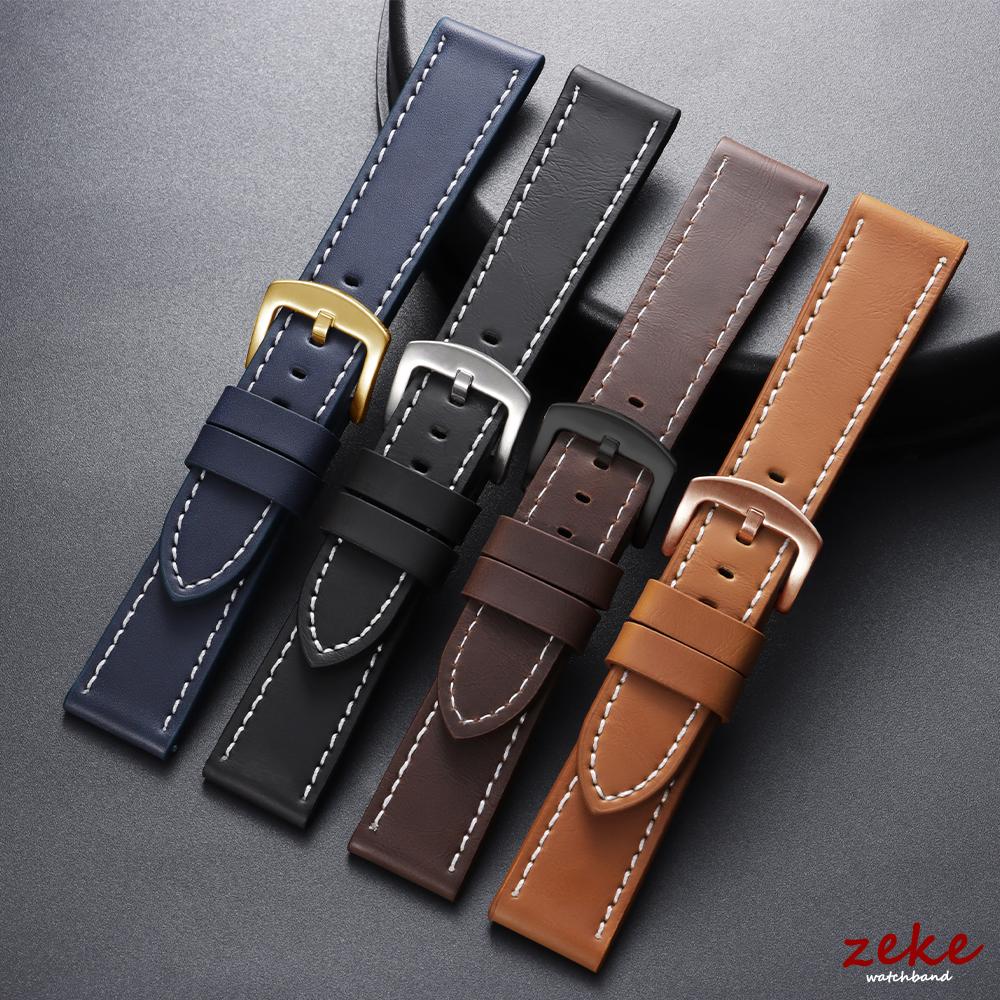 18mm 20mm 22mm 24mm Stitching Sports Watch Band Brown Genuine Leather Watch Strap Men's Steel Clasp Bracelet Universal Wristband