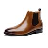 Elegant Chelsea Boots Genuine Cow Leather Men Ankle Shoes with Elastic Band Black Slip On Formal Business Fashion Boots for Men