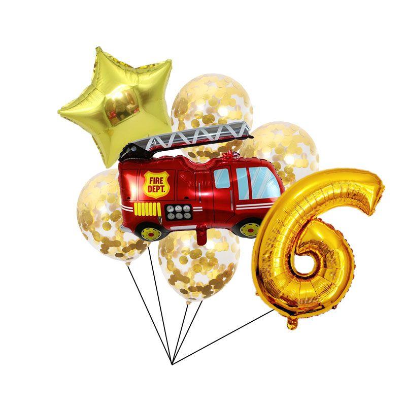 Large-sized Red Fire Engine 32-inch Digital 18-inch Five-pointed Star Fire-themed Children's Birthday Party Decoration