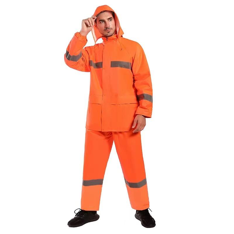 Orange Reflective Double-Layer Trench Coat for Sanitation Workers - Thickened Fire Protection Raincoat Set