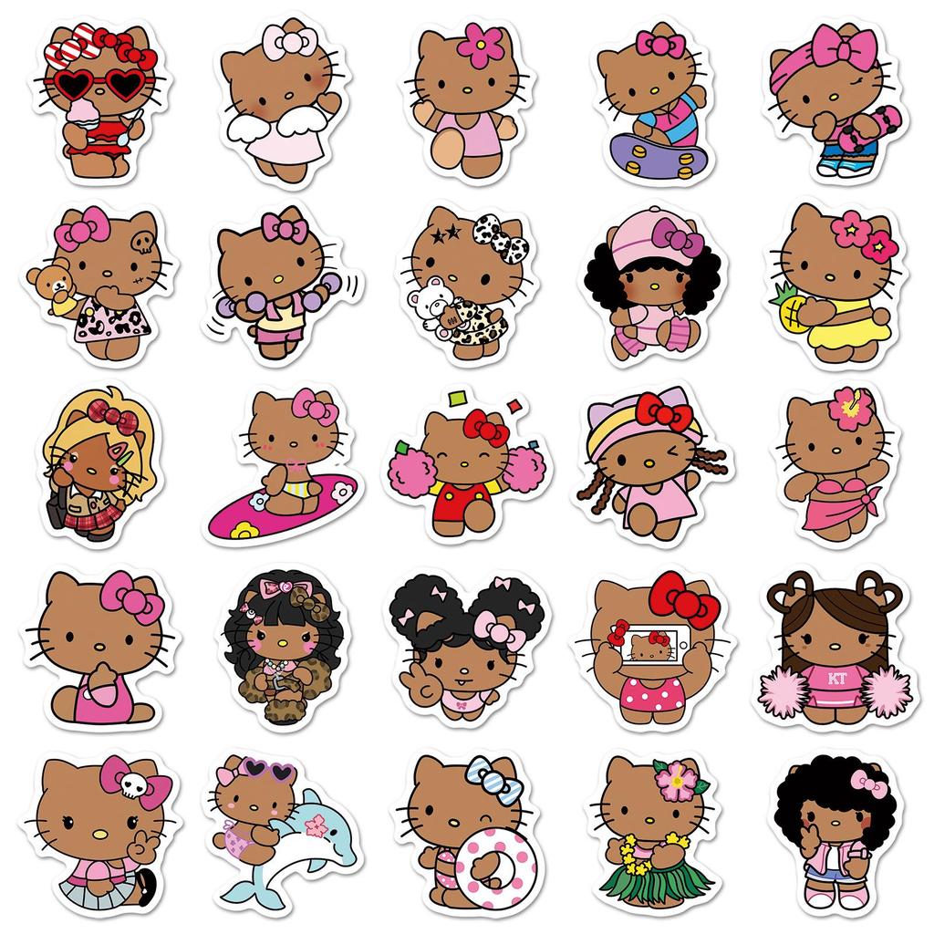 50 Black Cartoon KT Cat Stickers: Cute Sanrio Designs for Phone Cases and Water Cups