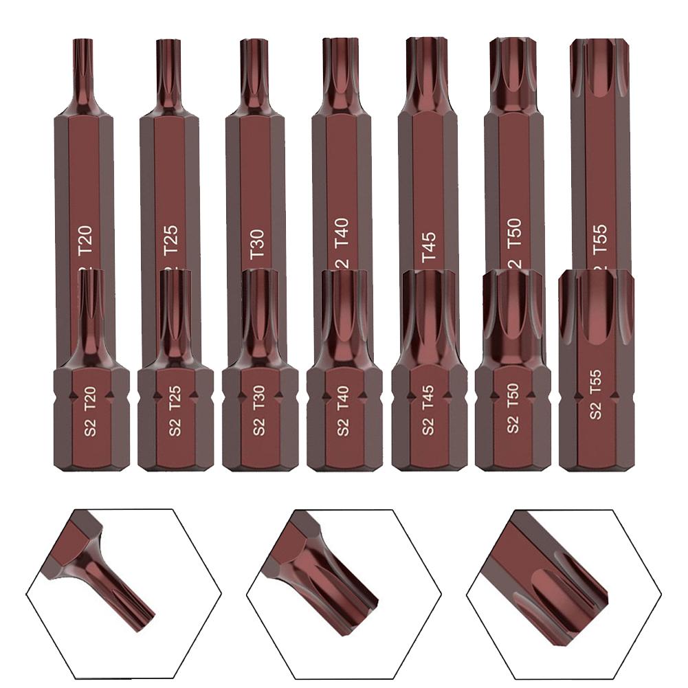 7 PCS Solid Hex Shank Torx Screwdriver Bits Set T20-T25 Magnetic Impact Screwdriver Head Hex Shank Electric Driver Drill Tool