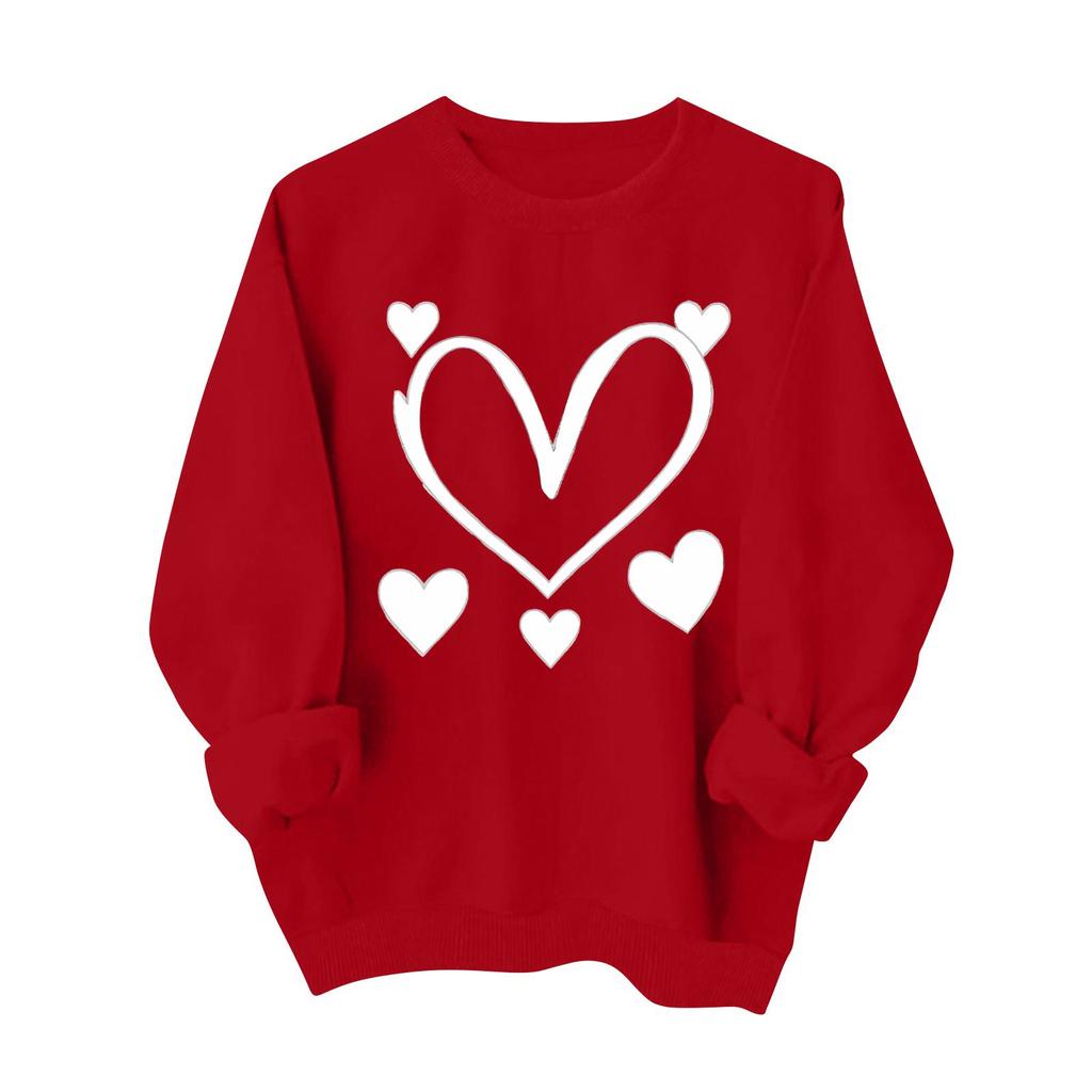 Dámská módní ležérní mikina s dlouhým rukávem s potiskem srdcí na Valentýna