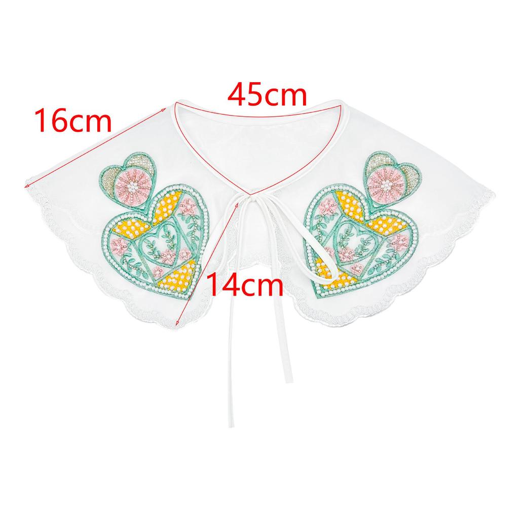 Colorful Embroidered Beaded Bow Tie False Collar - Ethnic Style Floral Design