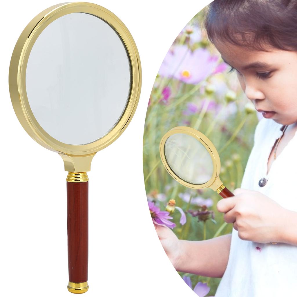 5X Magnifying Glass 90mm Handheld Magnifier Wood Handle Magnifier for Reading