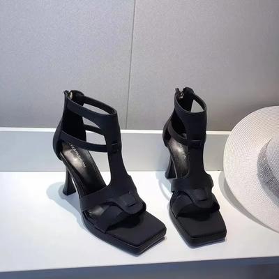Fashion 2024 Summer High Heels Women Sandals Square Toe Rome Shoes Sexy Retro Slippers Fashion Open Toe Flip Flops Mujer Slides Pumps