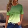 Women's Pleated Round Neck Gradient Print Short Sleeve T-shirt Hem Slit Top