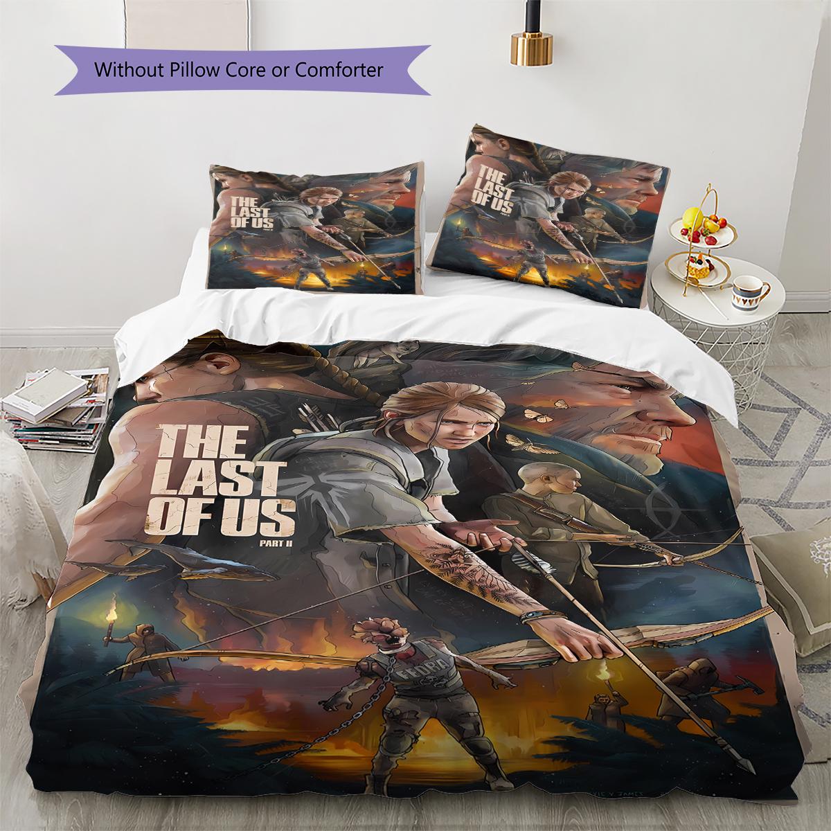 Last of Us Muster Bettwäsche Steppdecke Set Bettbezug Kissenbezug Heimdekoration Geburtstagsgeschenk (1 Bettbezug + 2 Kissenbezüge, ohne Füllung) 135x200cm