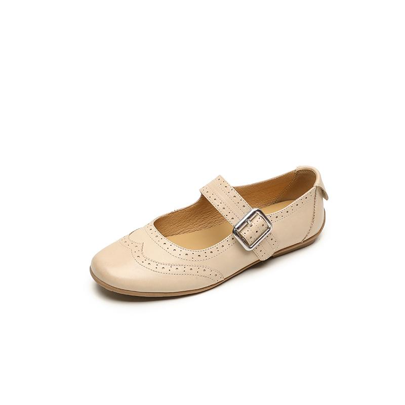 

Мода 2025 Балетки Туфли из Натуральной Кожи Пряжки Лофер Круглый Носок Обувь Женская Мэри Джейн Комфорт Весна Лето Повседневная Обувь Балетки 34 бежевый
