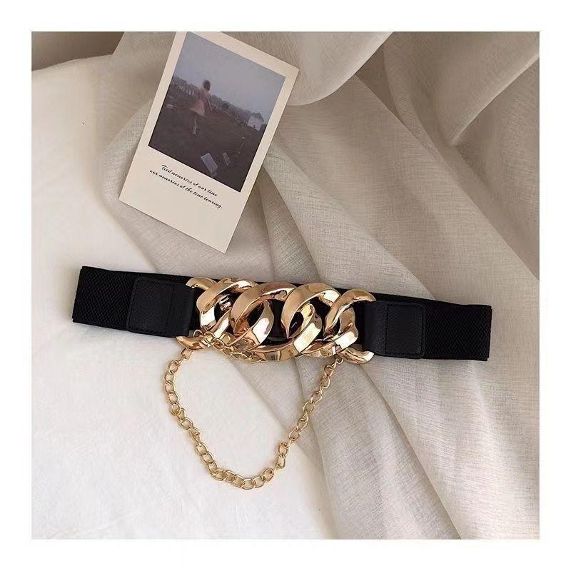 Versatile Elastic Simple Waist Belt With Gold And Silver Smooth Options Buckle