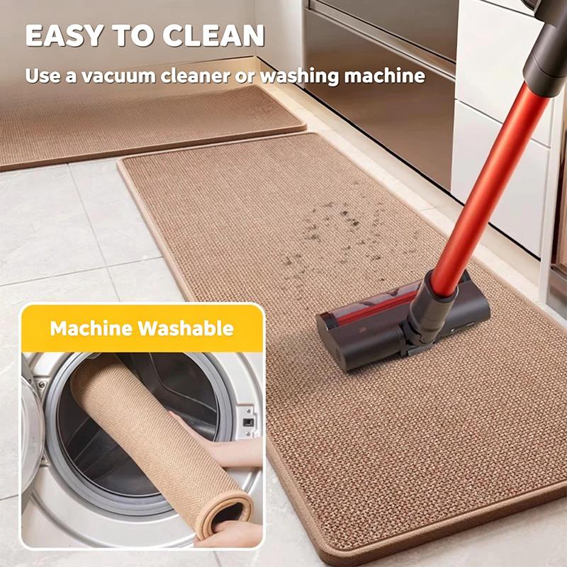 Set Of 2 Polyester Fiber Kitchen Mats Water And Oil Absorbent Non-Slip Woven Mats Easy To Clean Household Kitchen Floor Mat