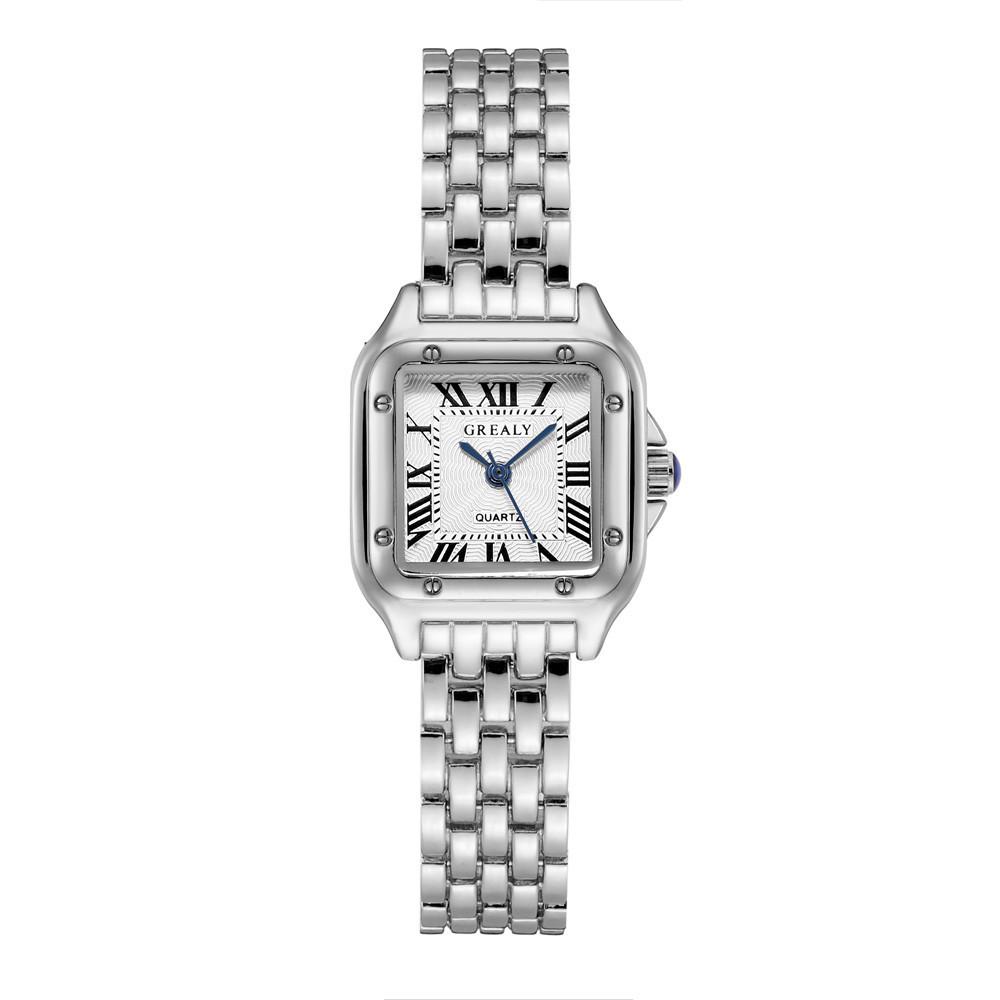 Elegant Women's Gold Square Watch with Silver Stainless Steel Band - Perfect Gift for Students