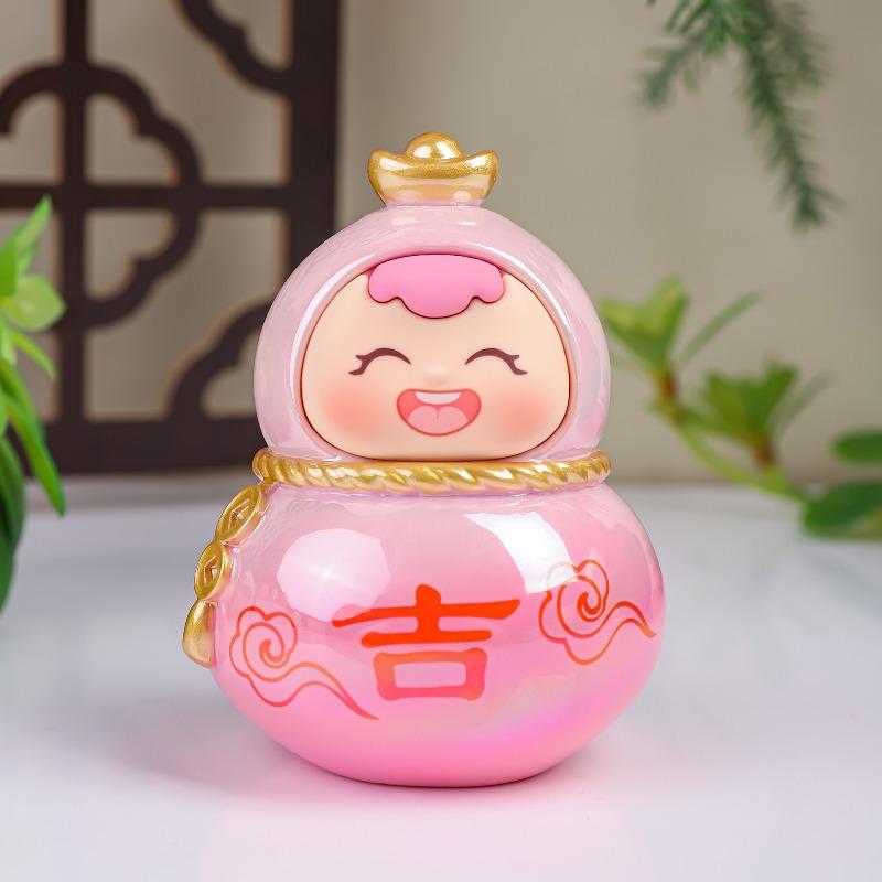 Cute Little Fuxi Gourd Figurines, Office Desk Decoration Gifts, Electroplated Dolls, Temples