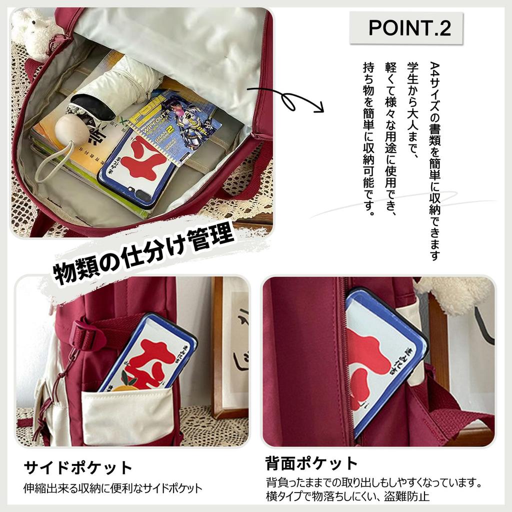 FANDARE Kadınlar İçin Sevimli Sırt Çantası, Geniş Kapasiteli A4 Boyutunda, Okul Sırt Çantası, Sade ve Hafif, Düğmeli Rozet ve Peluş Ayıcık İçerir, Popüler