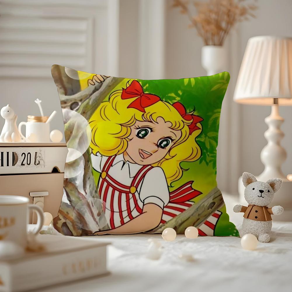 Anime CCandy Candy Cushion Cover Antidustmite Pillowcase Invisible Zipper Silky Short Plush Sofa Cushion Cover