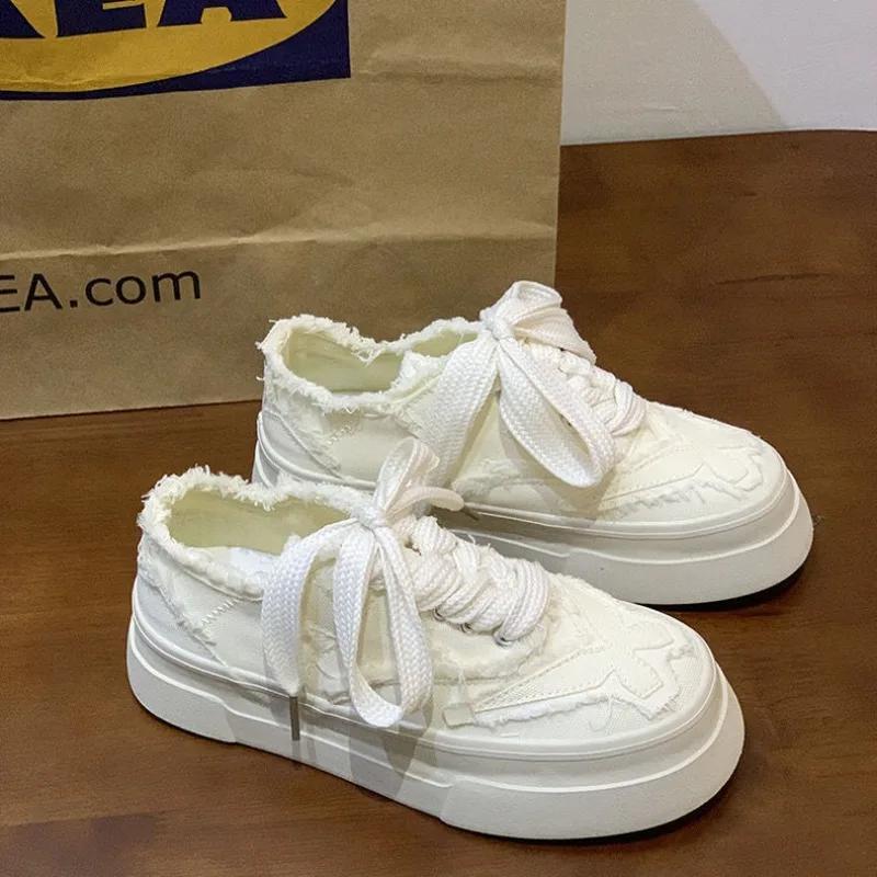 Fashion Pink Lace Up High On Platform Woman Footwear Low Canvas Shoes For Women Whit With — фото 5