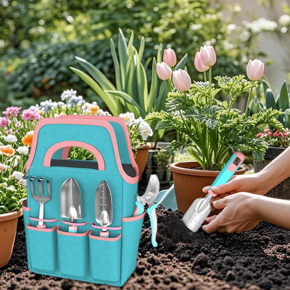 Garden Tool Set Heavy Duty Gardening Tools Set with Hand Trowel Bypass Pruner Hand Rake Gloves Carry Bag for Home Gardeners Gift