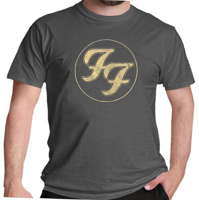 Official Foo Fighters T Shirt FF Gold Logo Circle Distressed Grey New S To XXL