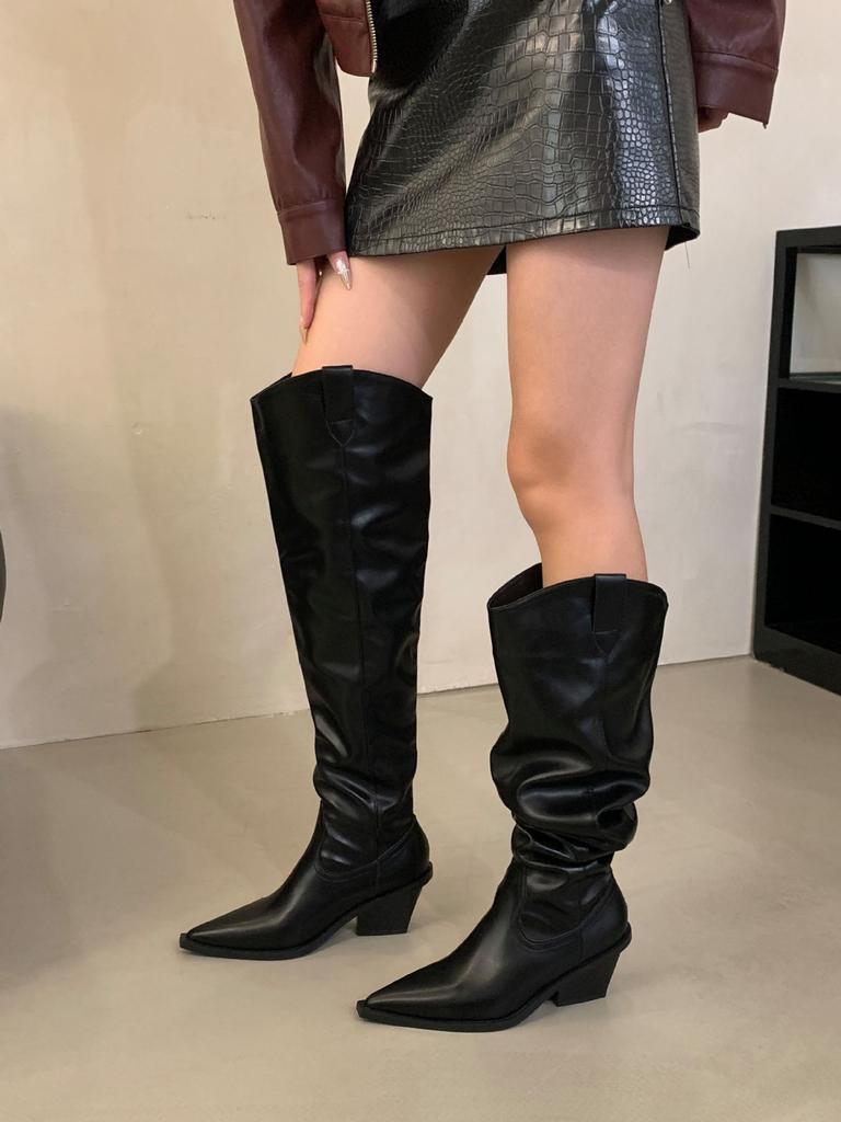 Autumn and Winter New Boots Children 2025 European and American New Thick Heel Pointed Suede Elastic Thin Boots Leg Over Knee Boots