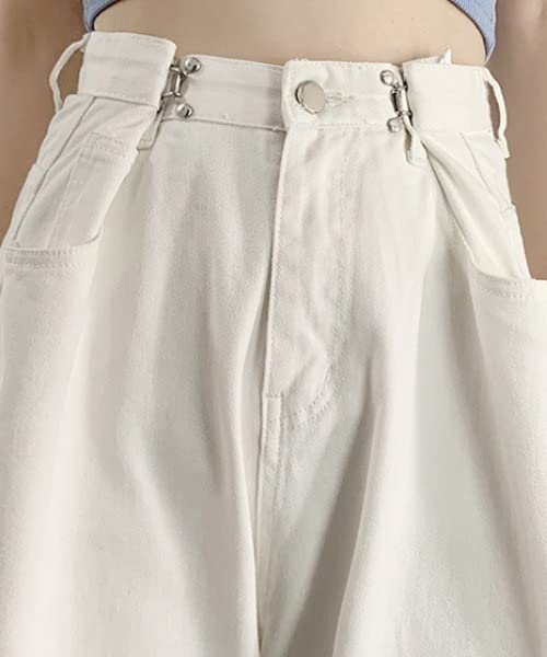 Aimoha Denim Pants with Waist Baggy Zip White Size White Women's High-Waisted Tucks, Silhouette, Fly, Denim, XL,