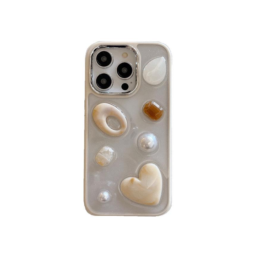 Electroplated Pearl Heart Gem Case for iPhone 16 Pro Max/17