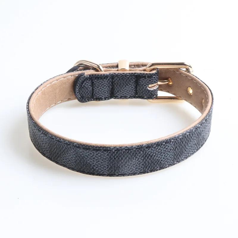 Dog Collar Luxury Designer Safe Adjustable Metal Button PU Leather Leash Lead Collar for Small Medium Large Dogs Pet Accessories