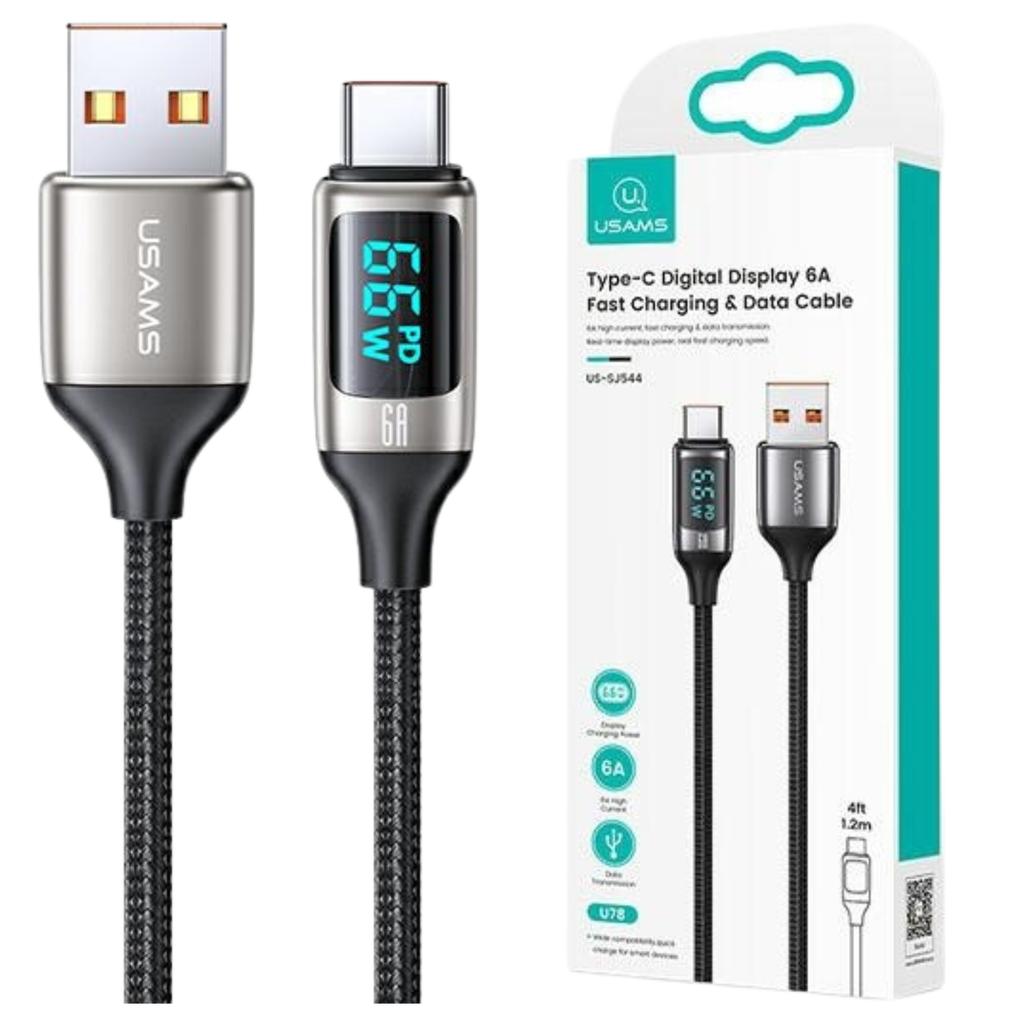 Usams Kabel Pleciony U78 Usb-C 1.2Mled 6A Fast Charging Biały/White Sj544Usb02 (Us-Sj544)