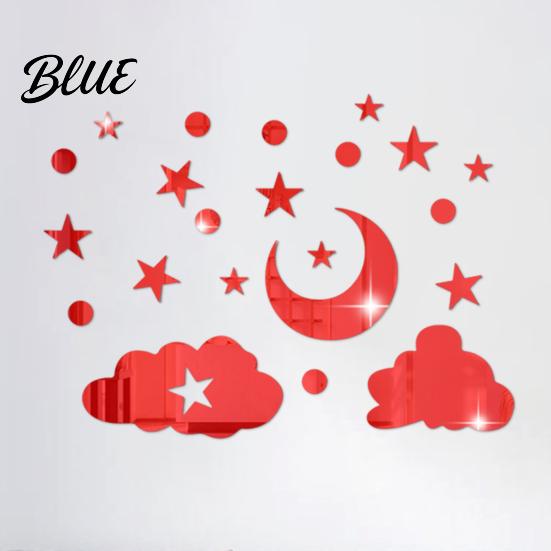 Decorative Mirror Wall Decals 3D Star Moon Cloud Stickers Self Adhesive Decals