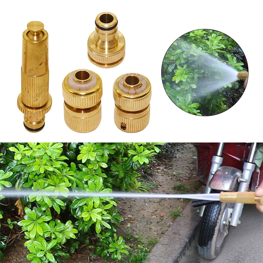 1Set/4Pcs 16mm Nipple Interface High-Pressure Copper Spray Gun 3 Modes Adjustable Garden Lawn Irrigation Car Washing Water Gun