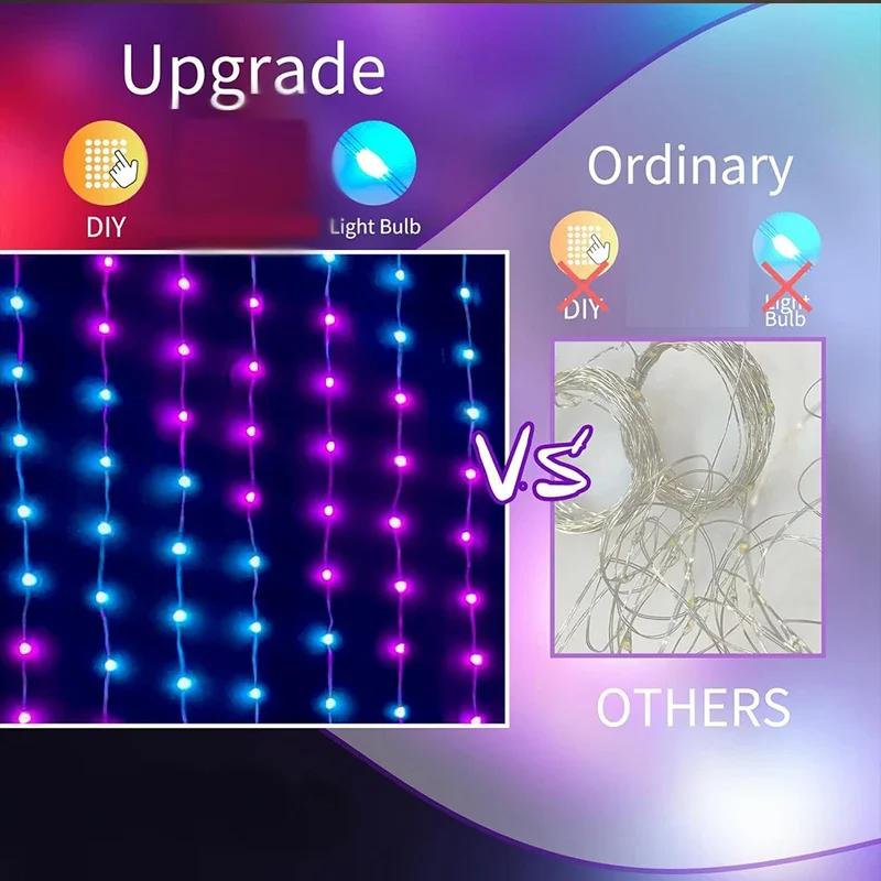 400LED RGBIC Smart Curtain Lights Bluetooth App Control DIY String Waterproof Fairy Light USB Plug Text Pattern Party Room Decor
