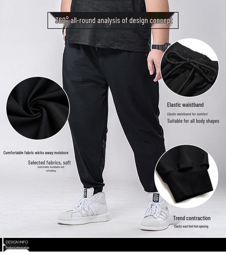 Męskie letnie casualowe spodnie dresowe z lodowego jedwabiu ze sznurkiem - Luźny krój, ze ściągaczem przy kostkach, z dużymi kieszeniami