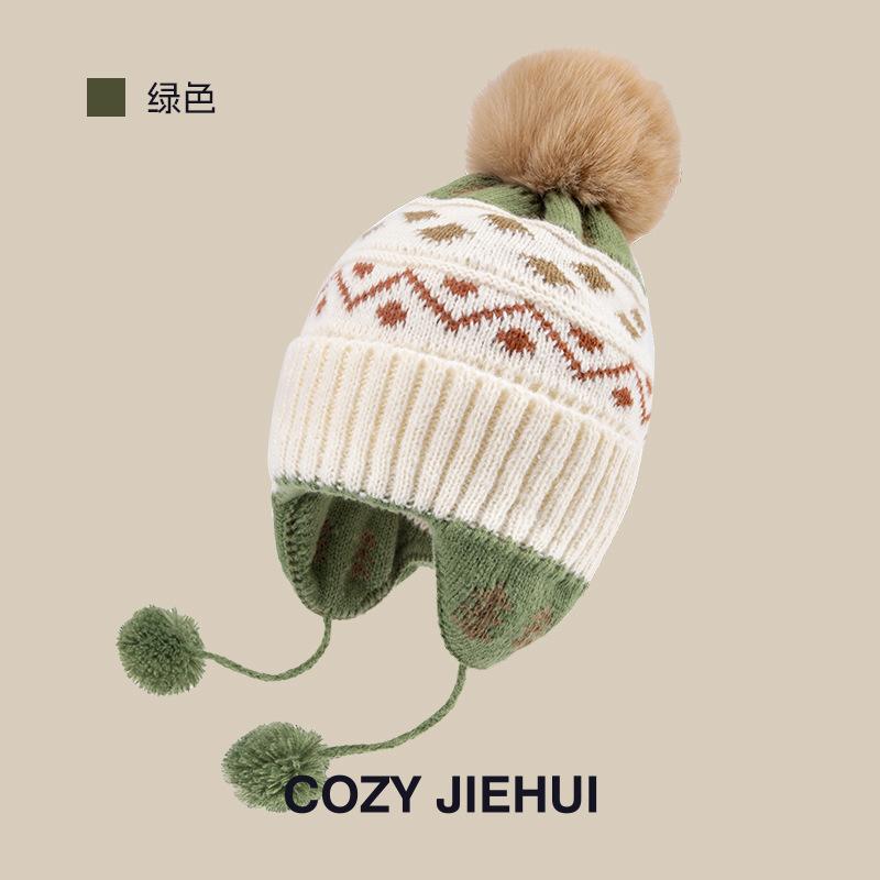 

Жаккардовая шапка с защитой ушей-деревьев Зимняя шапка с защитой ушей Детская шерстяная шапка средней толщины Ветрозащитная вязаная детская вязаная шапка