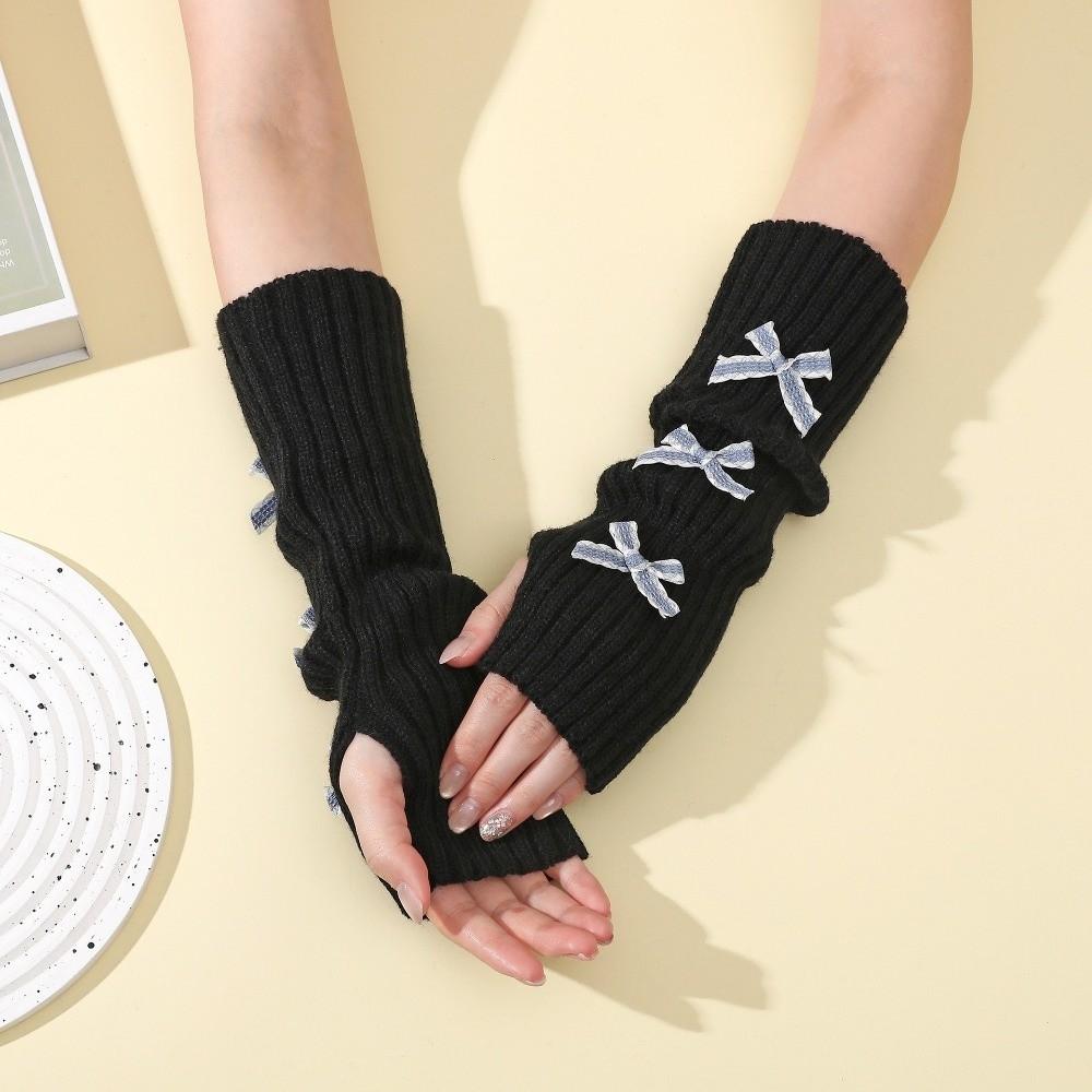 Soft Knitted Bow Arm Warmers Long Knit Sleeve Cover Y2K Y2K Fingerless Gloves  Girl