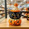 Decorative Pumpkin Statue Halloween Black Cat Figurine, Cute Spooky On Durable Party Table Decoration Resin for Home Shelf Fireplace Tabletop