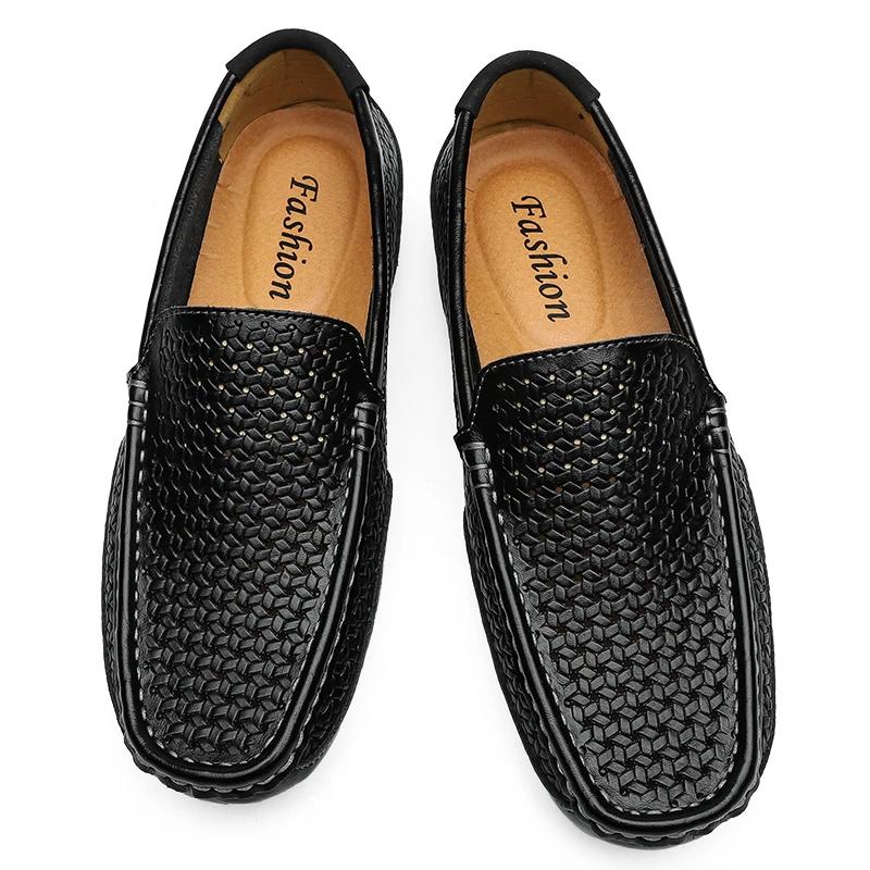 2026 Black Men Shoes Casual Genuine Leather Mens Loafers Moccasins Luxury Brand Italian Breathable Slip On Boat Shoes Zapatos