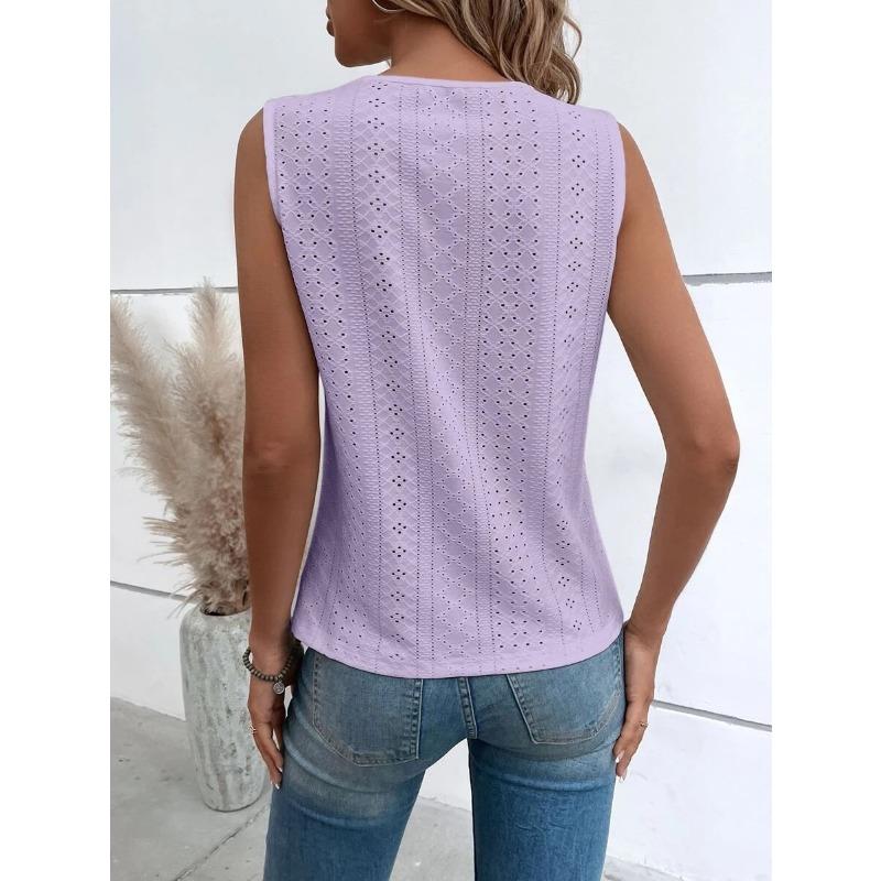 Women's Summer Tank Top V Neck Splicing Hollow Lace Vest Sleeveless Tops