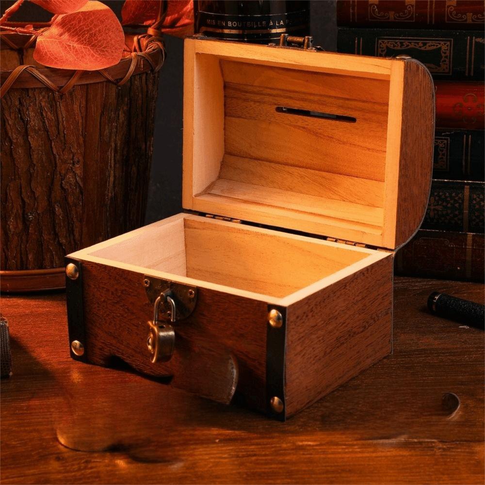 Wooden Retro Home Decor Creative With Lock Storage Box Money Saving Box Coin Boxes Treasure Box