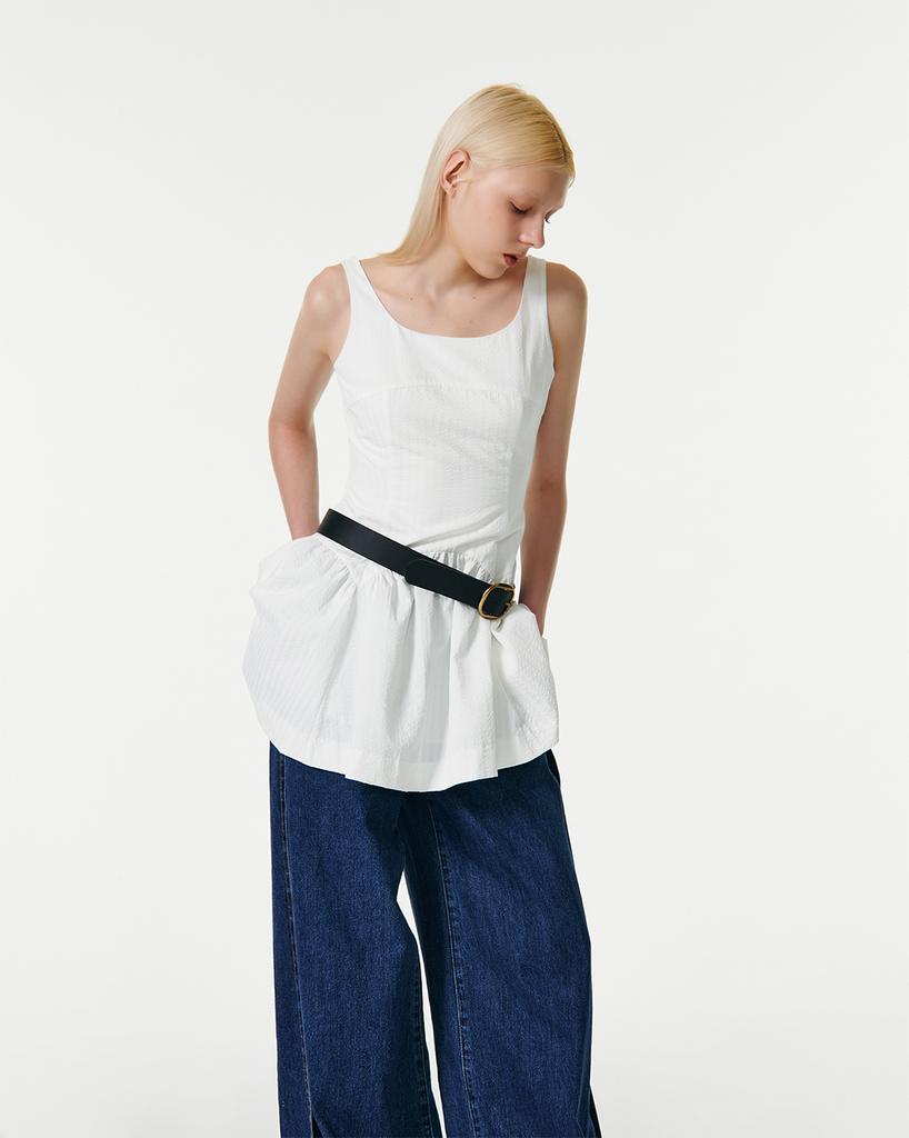 CURRENT Ribbon Strap Sleeveless Dress [White]