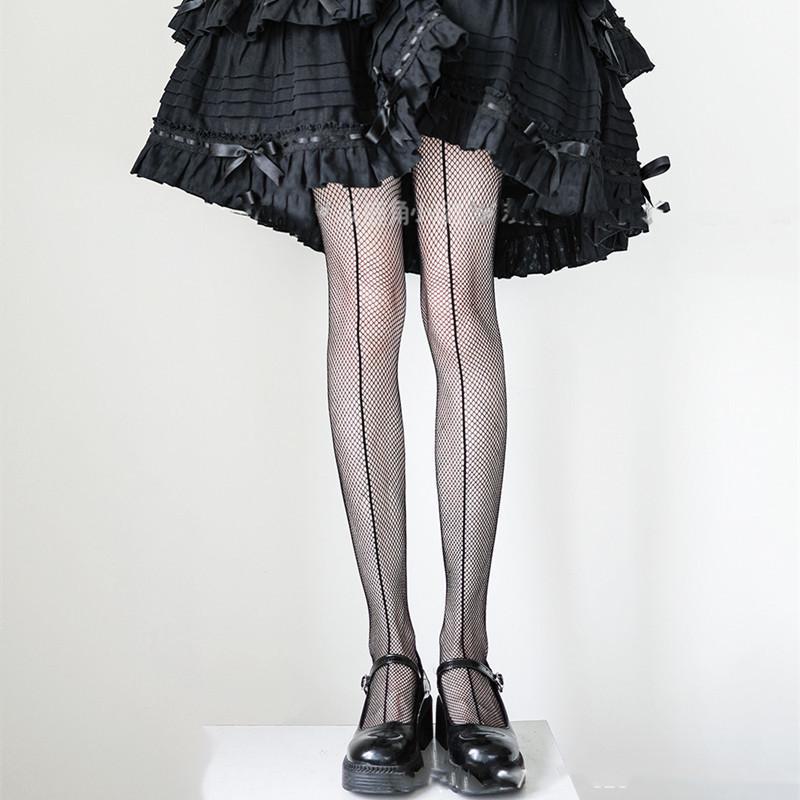 Seductive Black Fishnet Stockings with Bow and Letter Details - Plus Size European and American Styles