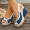 Sommer Neue Damen Peep-Toe Keilsandalen Wasserdichte Plateau Hanfseil Dicke Sohle Ein Riemen Lässige Strandsandalen