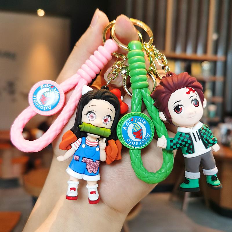 Demon Slayer: Kimetsu No Yaiba Keychain Knitted Style Cartoon Miko Character Business Accessory Couple's Bag Y2k Fashion