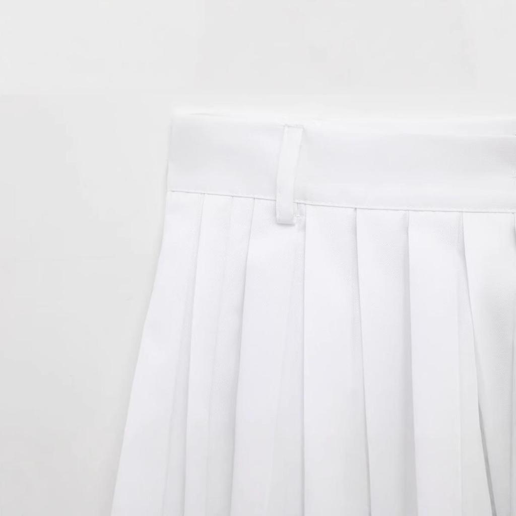 2025 Spring Women's European & American Style Pleated Midi Skirt with Strap Detail