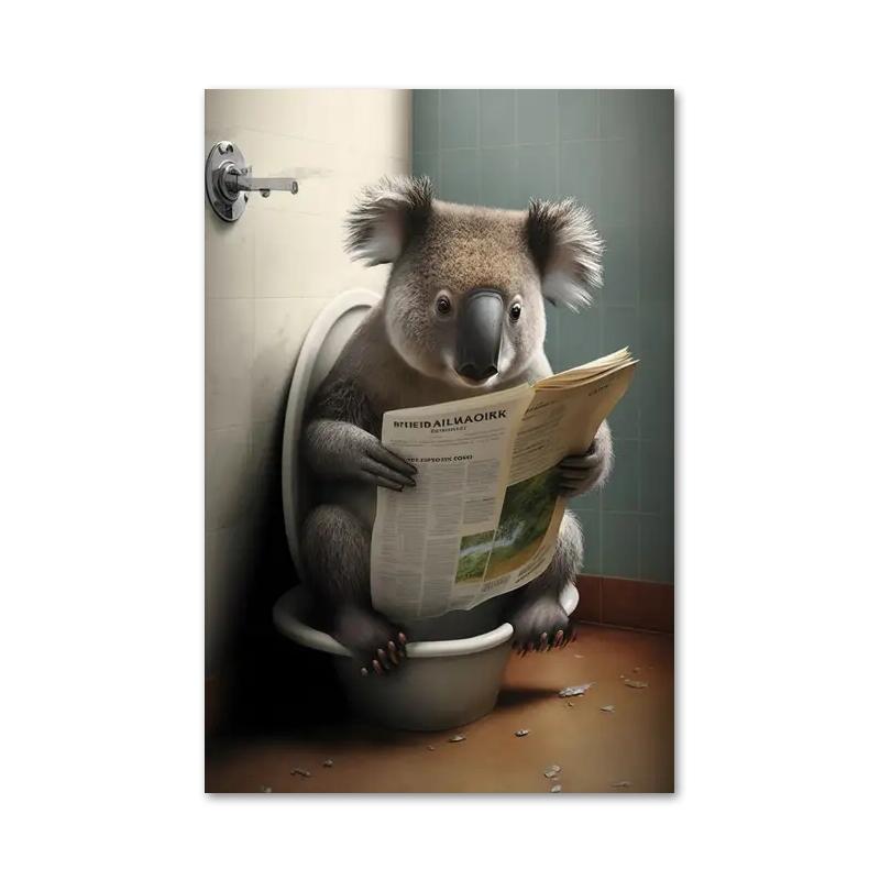 

Смешная ванная комната юмористическое животное медведь собака тигр сидит на унитазе читает газету холст картины постеры и принты настенное искусство 40x50cm No Framed